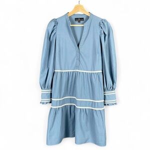 Pomander Place Tuckernuck S Blue Cottage Nautical Puff Sleeve Dress Linen Blend